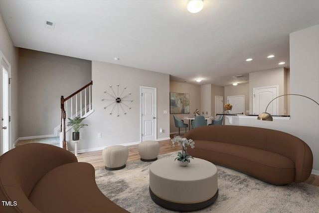 107 Tuftin Dr, Durham, NC 27703 - living area featuring stairway and recessed lighting