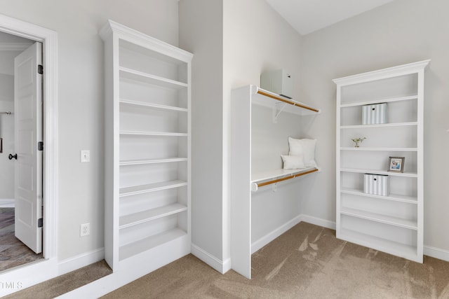 walk in closet with carpet floors
