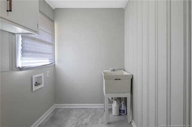 6019 S US Highway 301, Hope Mills, NC 28348 - laundry room with baseboards, laundry area, hookup for a washing machine, and marble finish floor