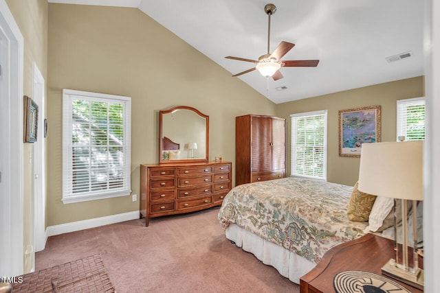 11 Bridgeport Dr, Durham, NC 27713 - carpeted bedroom with high vaulted ceiling, multiple windows, and visible vents