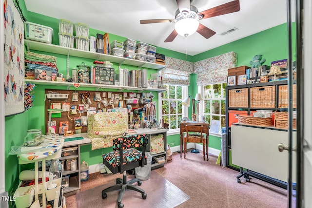 11 Bridgeport Dr, Durham, NC 27713 - carpeted office space with baseboards, ceiling fan, and visible vents