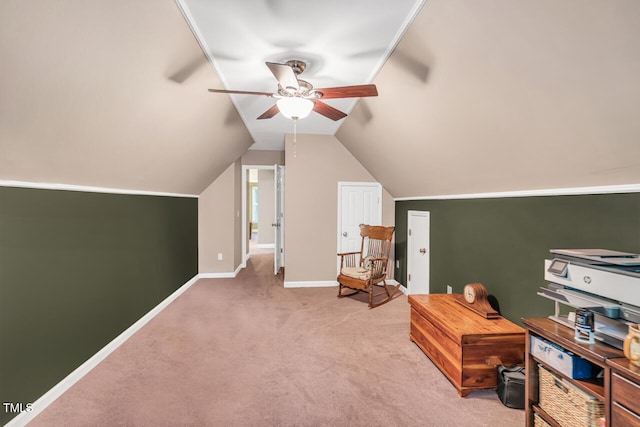 11 Bridgeport Dr, Durham, NC 27713 - interior space featuring light colored carpet, a ceiling fan, baseboards, and vaulted ceiling