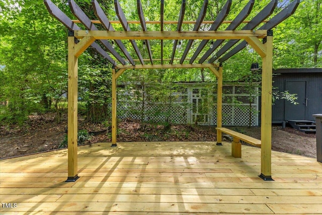 2904 Sprucewood Dr, Durham, NC 27707 - wooden terrace with a pergola, an outbuilding, and a shed