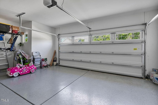 garage with a garage door opener