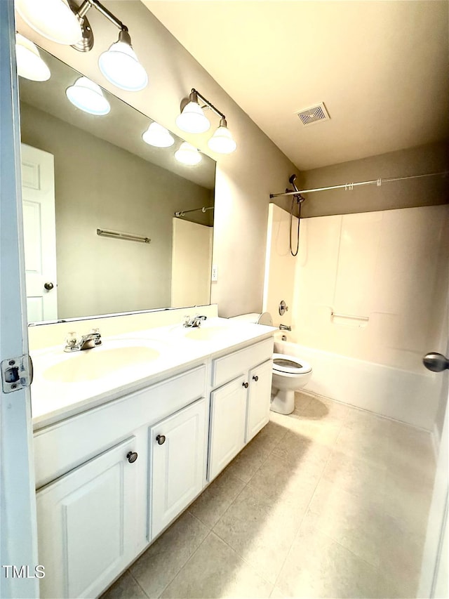110 Bristolwood Cir, Morrisville, NC 27560 - full bath featuring double vanity, shower / bathtub combination, toilet, and tile patterned flooring