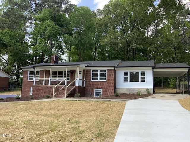 502 Burton St, Fuquay Varina, NC 27526 - single story home featuring driveway, a front lawn, covered porch, a carport, and a chimney