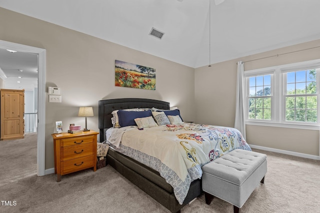 bedroom featuring baseboards, visible vents, and carpet floors