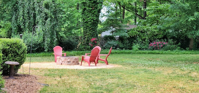 view of yard featuring an outdoor fire pit