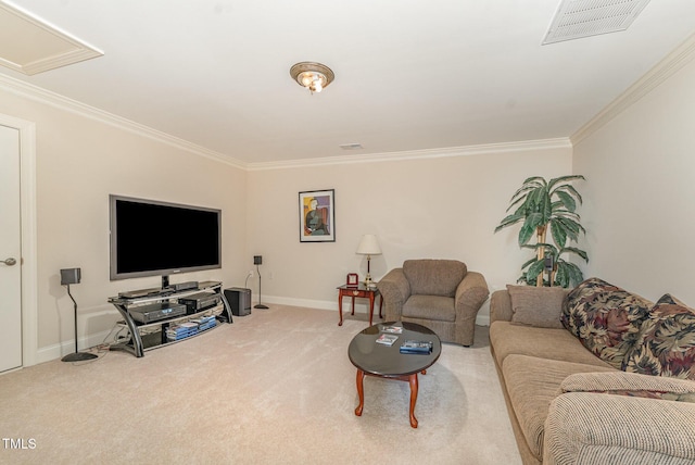 106 Jordan Creek Dr, Jamestown, NC 27282 - living area with crown molding, baseboards, carpet, and visible vents