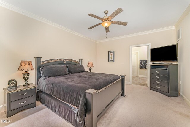 106 Jordan Creek Dr, Jamestown, NC 27282 - bedroom featuring baseboards, light colored carpet, ornamental molding, and visible vents