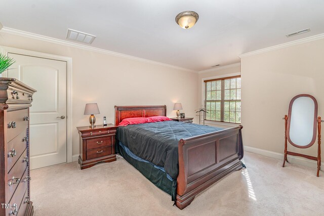 106 Jordan Creek Dr, Jamestown, NC 27282 - bedroom with visible vents, ornamental molding, baseboards, and light colored carpet