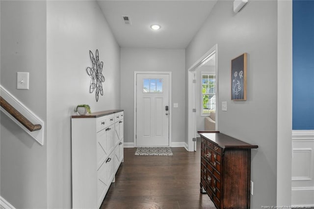 5113 Boxcut Ln, Hope Mills, NC 28348 - entryway with dark wood-style flooring and baseboards