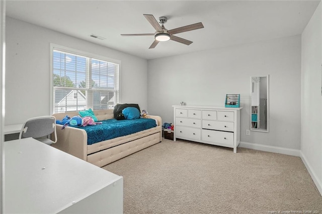 5113 Boxcut Ln, Hope Mills, NC 28348 - bedroom with light carpet, a ceiling fan, and baseboards