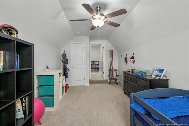 5113 Boxcut Ln, Hope Mills, NC 28348 - carpeted bedroom featuring vaulted ceiling and a ceiling fan