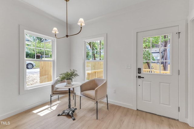 801 N Elm St, Durham, NC 27701 - interior space with a notable chandelier, plenty of natural light, and light wood-style floors