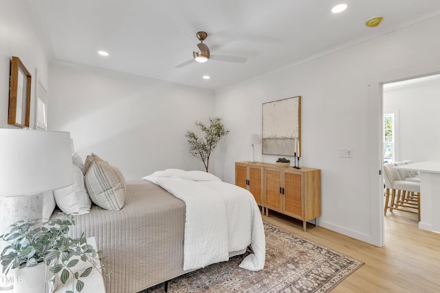 801 N Elm St, Durham, NC 27701 - bedroom with light wood-type flooring, recessed lighting, baseboards, and ceiling fan