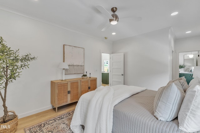 801 N Elm St, Durham, NC 27701 - bedroom with recessed lighting, baseboards, ceiling fan, and light wood-style flooring
