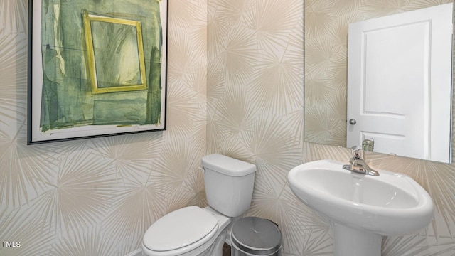196 Ethel Ln, Angier, NC 27501 - half bath with toilet, wallpapered walls, and a sink