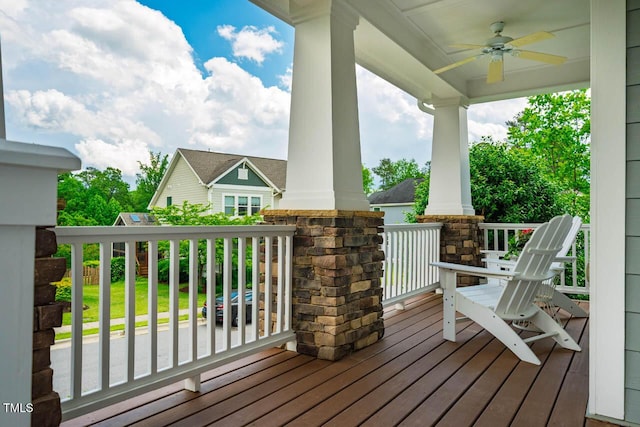 281 N Serenity Hill Cir, Chapel Hill, NC 27516 - wooden deck with covered porch and a ceiling fan