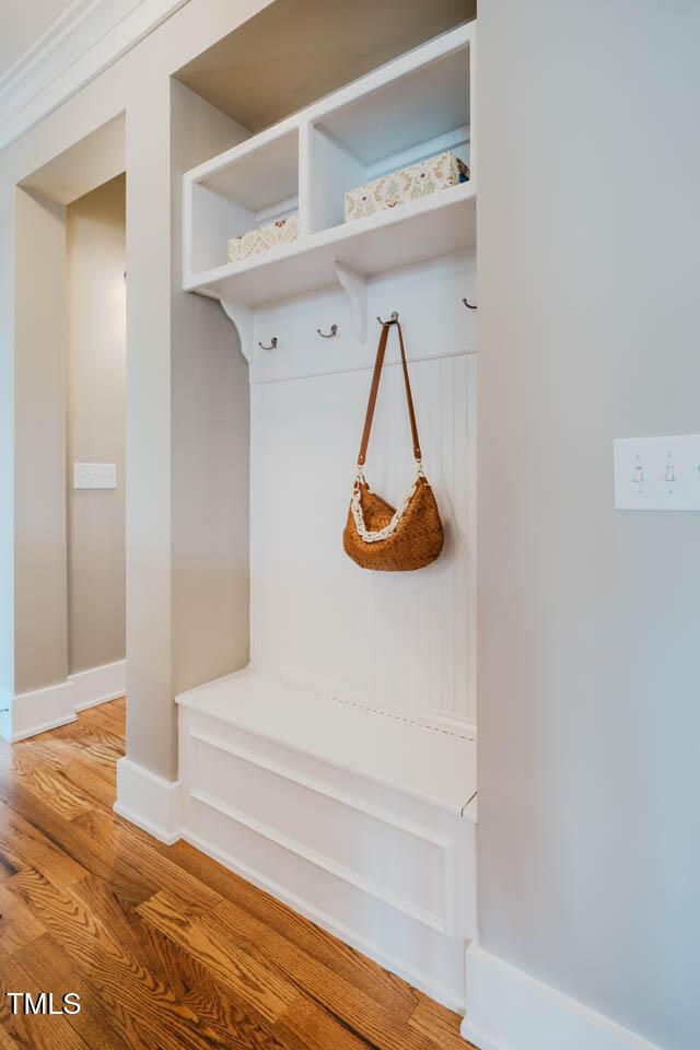 281 N Serenity Hill Cir, Chapel Hill, NC 27516 - mudroom with light wood-style floors and baseboards