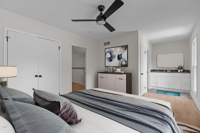1304 Seaton Rd Unit 24, Durham, NC 27713 - bedroom featuring light wood finished floors, a closet, visible vents, and ceiling fan