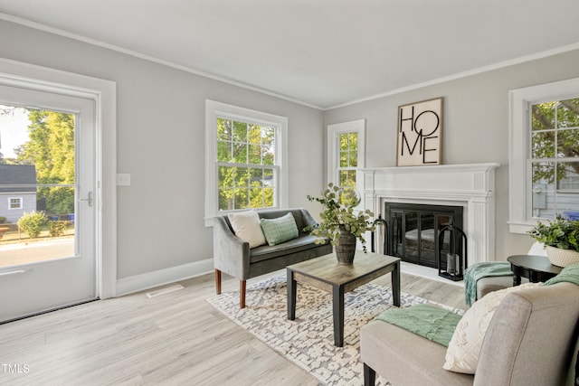 226 S Windsor Dr, Fayetteville, NC 28301 - living area with crown molding, visible vents, plenty of natural light, and light wood finished floors