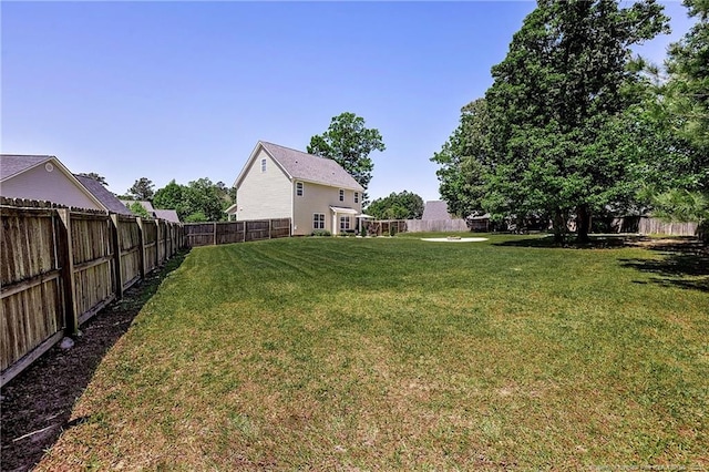 view of yard with a fenced backyard