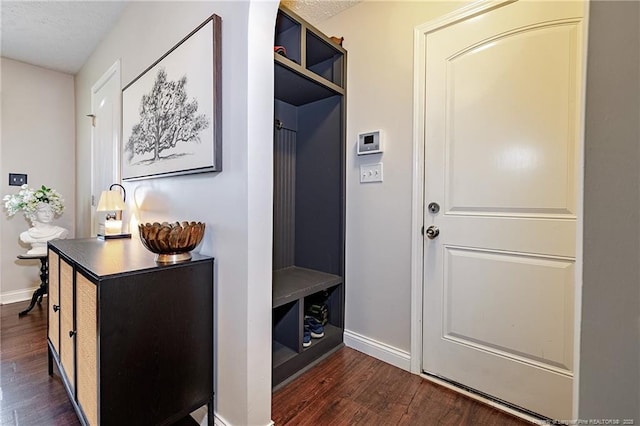 mudroom featuring baseboards and dark wood finished floors