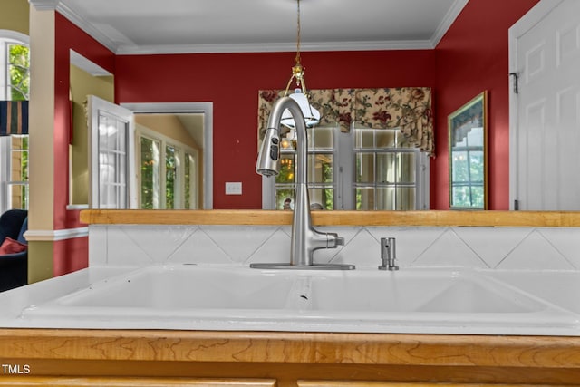 kitchen featuring crown molding and a sink
