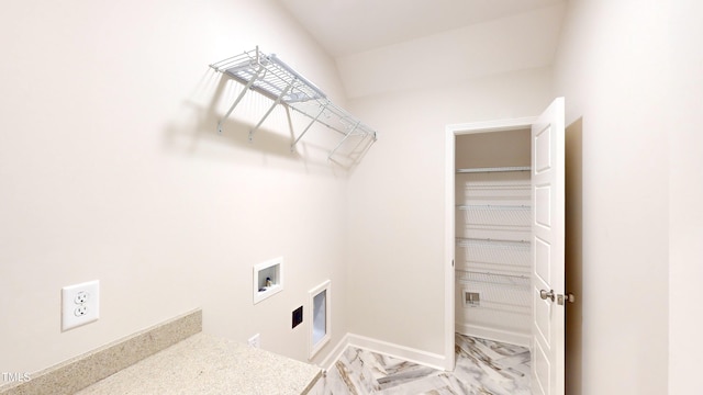 3725 Huntcliff Dr, La Grange, NC 28551 - laundry area featuring laundry area, marble finish floor, baseboards, hookup for a washing machine, and electric dryer hookup