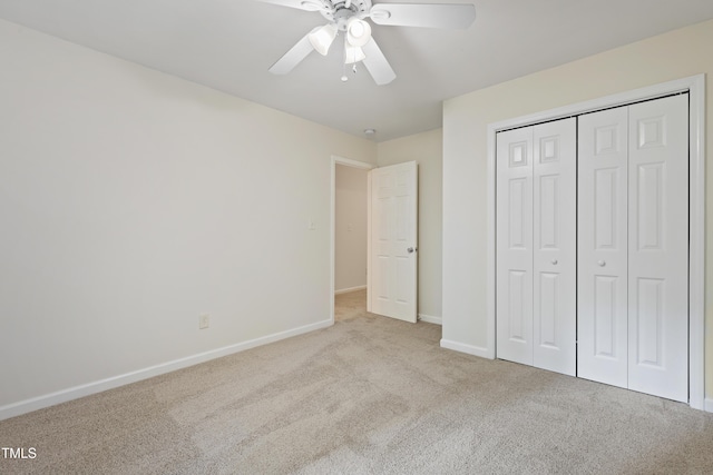 3223 Polite Ln, Raleigh, NC 27610 - unfurnished bedroom featuring carpet flooring, baseboards, a closet, and ceiling fan