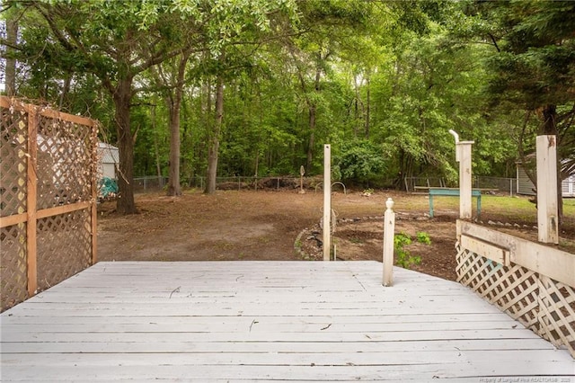 wooden terrace featuring fence