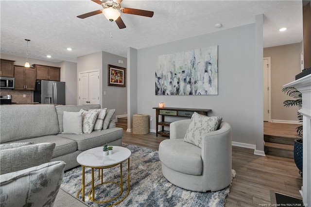 4631 Cedar Pass Dr, Hope Mills, NC 28348 - living room featuring baseboards, recessed lighting, ceiling fan, and wood finished floors