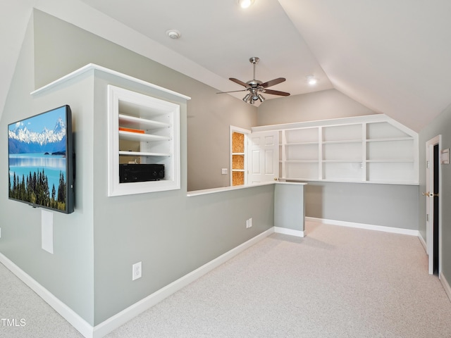 113 Bergeron Way, Cary, NC 27519 - additional living space featuring vaulted ceiling, a ceiling fan, baseboards, and carpet floors