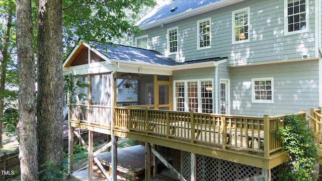 113 Bergeron Way, Cary, NC 27519 - back of house featuring a sunroom, a deck, and a shingled roof