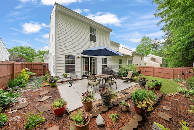 back of property with a patio area and a fenced backyard