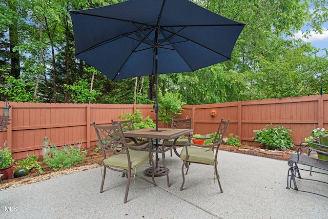 view of patio / terrace with outdoor dining space and a fenced backyard