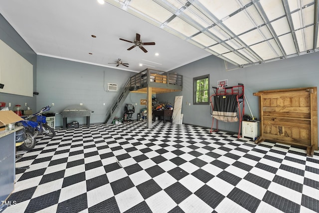 interior space with ceiling fan and recessed lighting