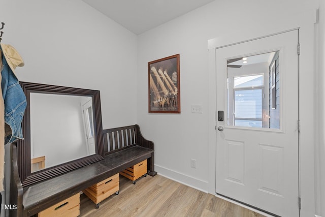 entrance foyer with baseboards and wood finished floors