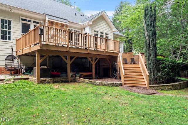 2709 Penfold Ln, Wake Forest, NC 27587 - rear view of property with stairs, a deck, and a lawn