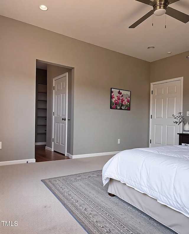 5029 Carole Dr, Wilson, NC 27893 - bedroom with carpet, baseboards, recessed lighting, and a ceiling fan