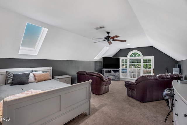 95 Live Oak Dr, Louisburg, NC 27549 - living room with a skylight, light carpet, lofted ceiling, and a ceiling fan