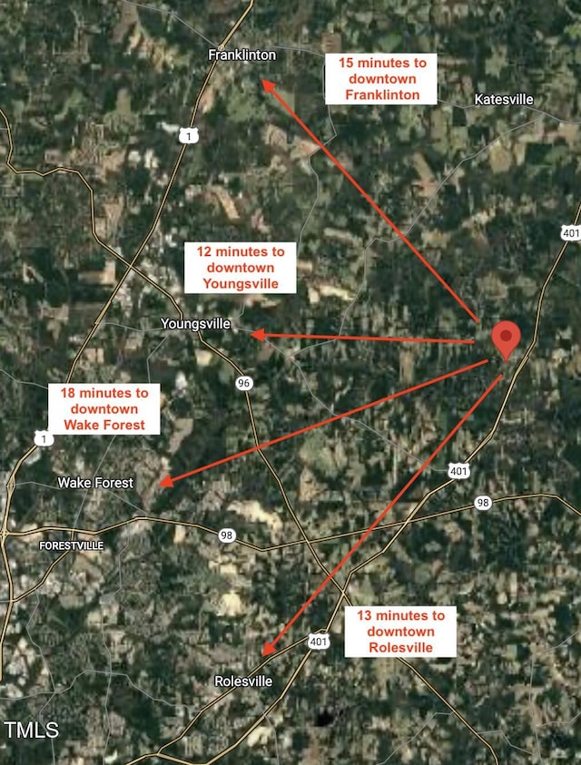 95 Live Oak Dr, Louisburg, NC 27549 - aerial overview of property's location