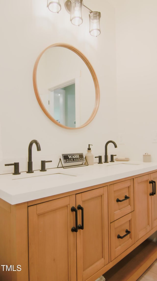 bathroom featuring a sink and double vanity