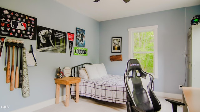 bedroom featuring baseboards and carpet