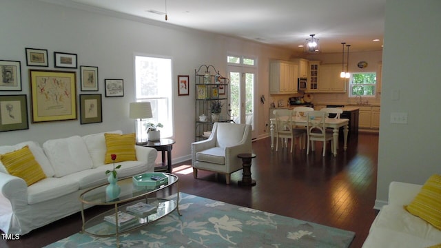 106 N Duelling Oaks Dr, Chapel Hill, NC 27517 - living room with dark wood finished floors and crown molding