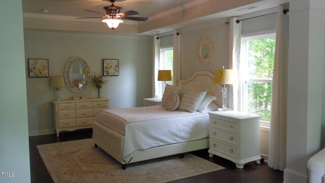 106 N Duelling Oaks Dr, Chapel Hill, NC 27517 - bedroom with multiple windows, dark wood-style flooring, baseboards, and ornamental molding