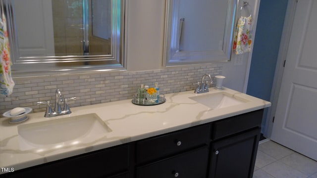 106 N Duelling Oaks Dr, Chapel Hill, NC 27517 - full bath featuring double vanity, decorative backsplash, and tile patterned floors