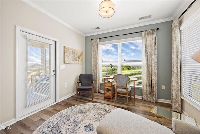 1533 Santa Lucia St, Wake Forest, NC 27587 - sitting room featuring crown molding, healthy amount of natural light, wood finished floors, and baseboards