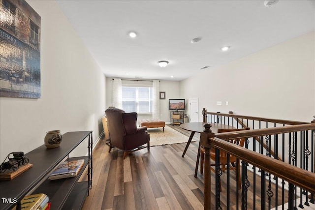 1533 Santa Lucia St, Wake Forest, NC 27587 - hall with an upstairs landing, wood finished floors, recessed lighting, and baseboards